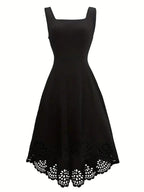 Product Name Minimalist Black Fit and Flare Dress Laser Cut Casual Wedding Guest Dress