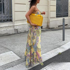 Floral Chiffon Summer Beach Dress Backless Flowy Cami Vacation Maxi Dress for Women