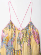 Floral Chiffon Summer Beach Dress Backless Flowy Cami Vacation Maxi Dress for Women