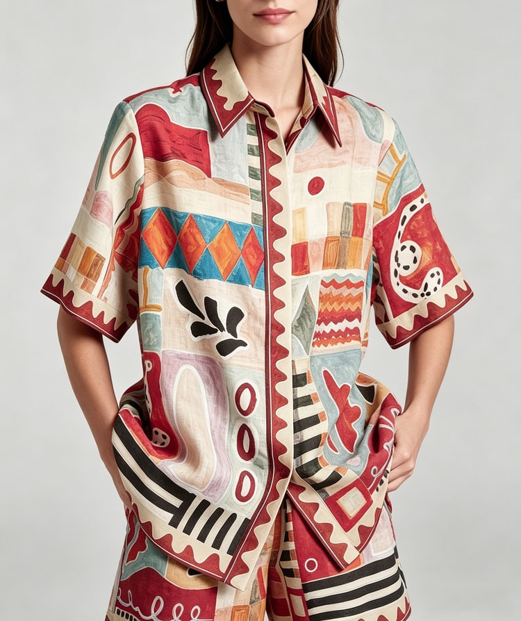 Boho Set for Women Linen Look Button Up Shirt & Drawstring Shorts Beach Outfit