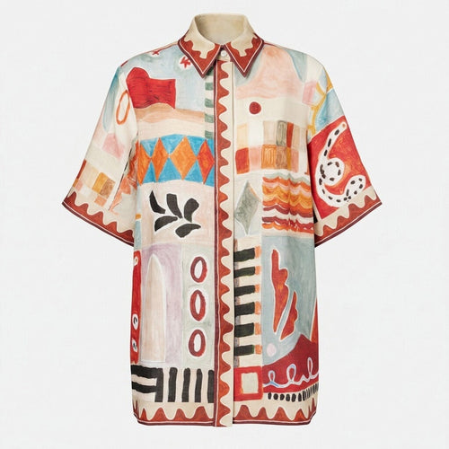 Boho Set for Women Linen Look Button Up Shirt & Drawstring Shorts Beach Outfit