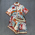Boho Set for Women Linen Look Button Up Shirt & Drawstring Shorts Beach Outfit