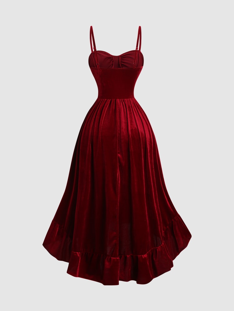 Burgundy Satin Slip Dress Sweetheart Neck Asymmetric Hem Cocktail Midi Evening Gown