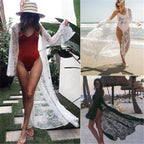 Chic Women's Long Beach Tunic Dress - Elegant Crochet Beach Cover Up