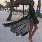Chic Women's Long Beach Tunic Dress - Elegant Crochet Beach Cover Up