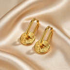 Radiant Gold Hoop Earrings with Sun Pendant Earrings in Gold Plated Stainless Steel