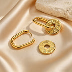 Radiant Gold Hoop Earrings with Sun Pendant Earrings in Gold Plated Stainless Steel