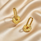 Radiant Gold Hoop Earrings with Sun Pendant Earrings in Gold Plated Stainless Steel