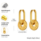 Radiant Gold Hoop Earrings with Sun Pendant Earrings in Gold Plated Stainless Steel