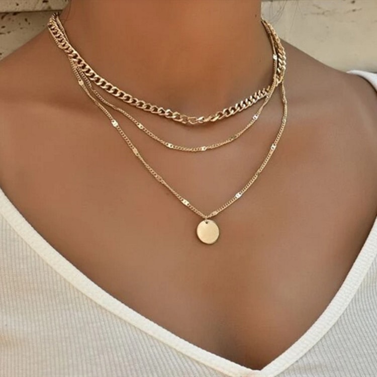 Vintage Layered Pendant Necklace for Women Dainty Layered Necklace & Gold Chain Fashion Jewelry