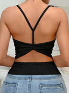 Backless Ribbed Tank Top with Built In Padded Bra Womens Y Strap Top