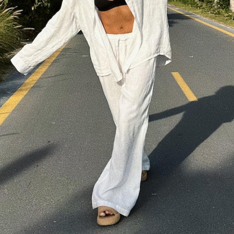 Linen Blend Wide Leg Pants for Women