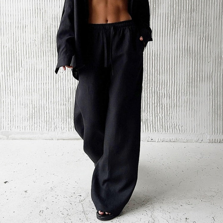 Linen Blend Wide Leg Pants for Women