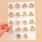 Small Rhinestone Pearls Geometric Metal Hair Claws for Women, Mini Hair Clips, Hairpins, Sweet Hair Accessories Set
