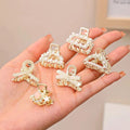 Small Rhinestone Pearls Geometric Metal Hair Claws for Women, Mini Hair Clips, Hairpins, Sweet Hair Accessories Set