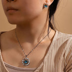Womens Planet Jewelry Set Titanium Steel Necklace and Stud Earrings