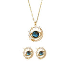Womens Planet Jewelry Set Titanium Steel Necklace and Stud Earrings