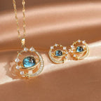 Womens Planet Jewelry Set Titanium Steel Necklace and Stud Earrings