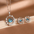 Womens Planet Jewelry Set Titanium Steel Necklace and Stud Earrings