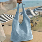 Boho Knit Tote Bag Large Capacity Shoulder Shopping Bag for Everyday Travel