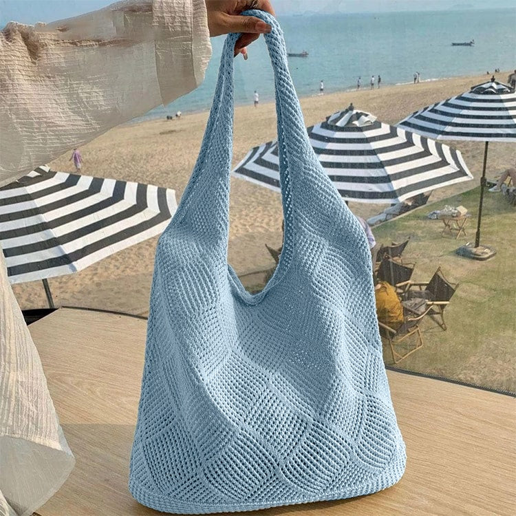 Boho Knit Tote Bag Large Capacity Shoulder Shopping Bag for Everyday Travel