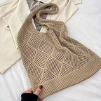 Boho Knit Tote Bag Large Capacity Shoulder Shopping Bag for Everyday Travel