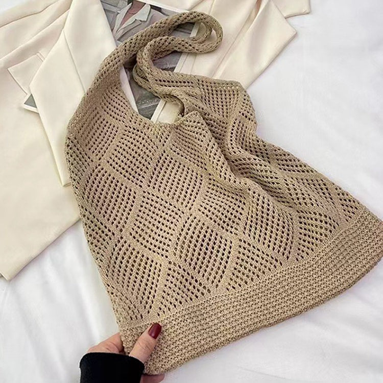 Boho Knit Tote Bag Large Capacity Shoulder Shopping Bag for Everyday Travel