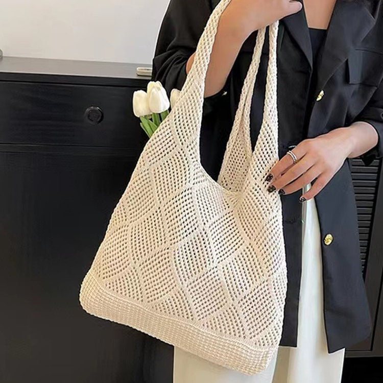 Boho Knit Tote Bag Large Capacity Shoulder Shopping Bag for Everyday Travel