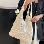 Boho Knit Tote Bag Large Capacity Shoulder Shopping Bag for Everyday Travel