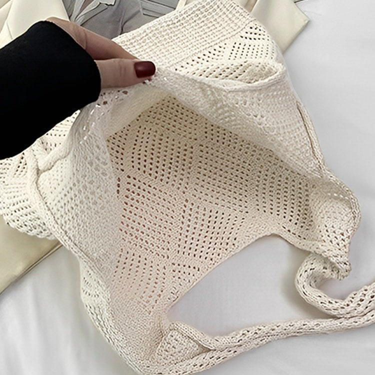 Boho Knit Tote Bag Large Capacity Shoulder Shopping Bag for Everyday Travel