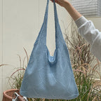 Boho Knit Tote Bag Large Capacity Shoulder Shopping Bag for Everyday Travel