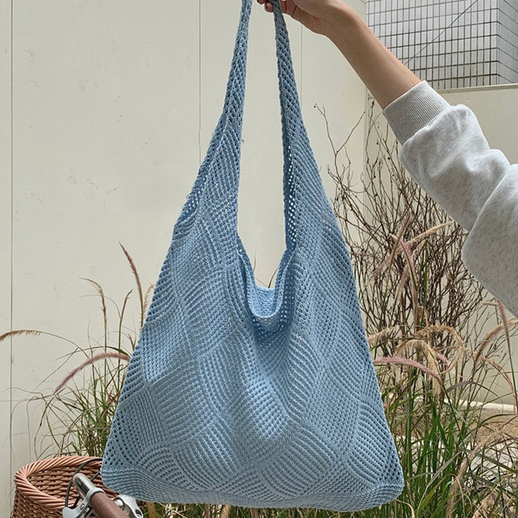 Boho Knit Tote Bag Large Capacity Shoulder Shopping Bag for Everyday Travel