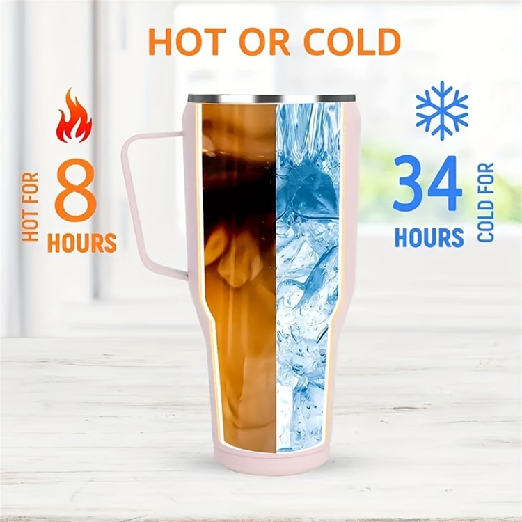 Insulated Stainless Steel Tumbler with Handle & Straw Travel Mug