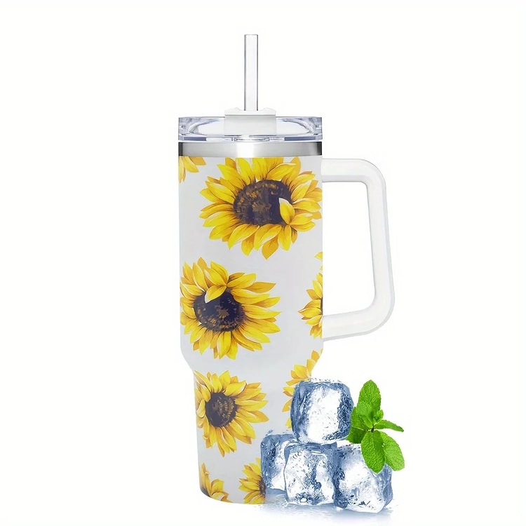 Insulated Stainless Steel Tumbler with Handle & Straw Travel Mug