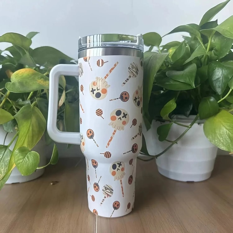 Insulated Stainless Steel Tumbler with Handle & Straw Travel Mug