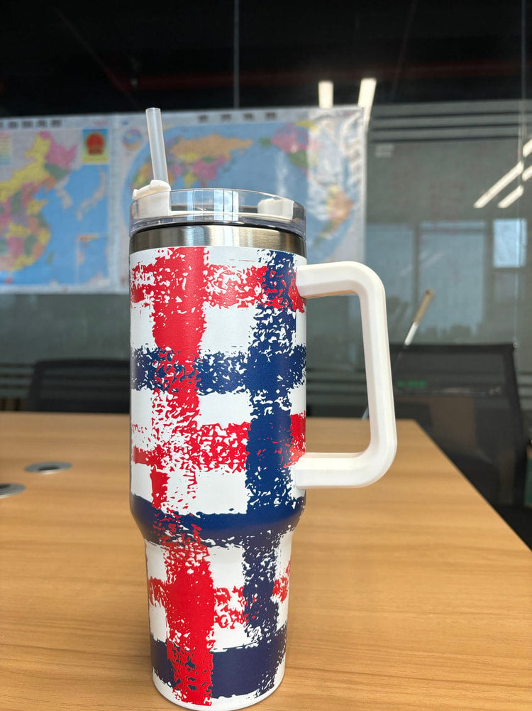 Insulated Stainless Steel Tumbler with Handle & Straw Travel Mug