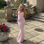 Maxi Evening Dress with Flower Decorated Straps and Sleeveless Neck Wrap