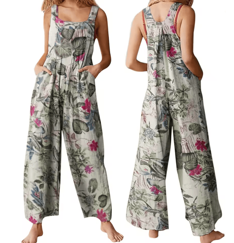 LeafEase Womens Cotton Linen Jumpsuit with Pockets