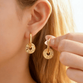 Radiant Gold Hoop Earrings with Sun Pendant Earrings in Gold Plated Stainless Steel